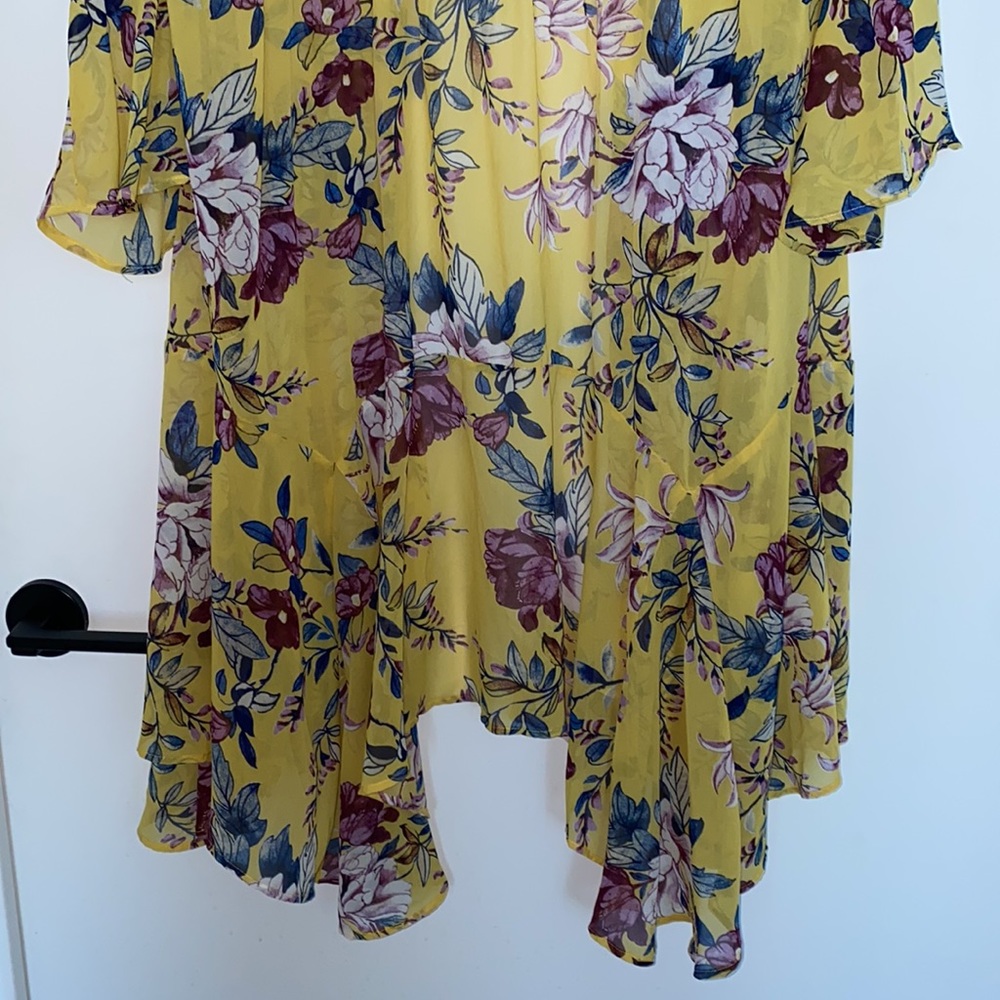 Torrid Yellow Floral Prints Chiffon Maxi Duster Kimono - Picture 7 of 10